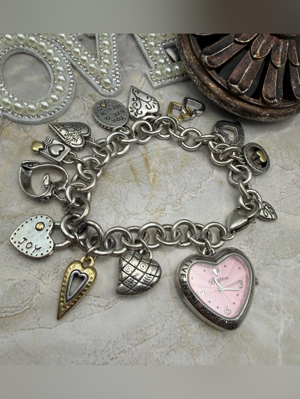 Brighton Live in the Moment Charm Bracelet with Pink Heart Watch Charm
